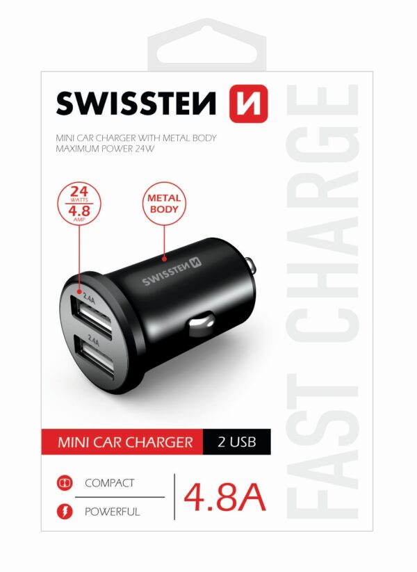 SWISSTEN ΦΟΡ.ΑΥΤ 2xUSB 4,8Α METAL BLACK - Image 2
