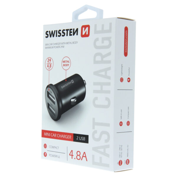 SWISSTEN ΦΟΡ.ΑΥΤ 2xUSB 4,8Α METAL BLACK - Image 5