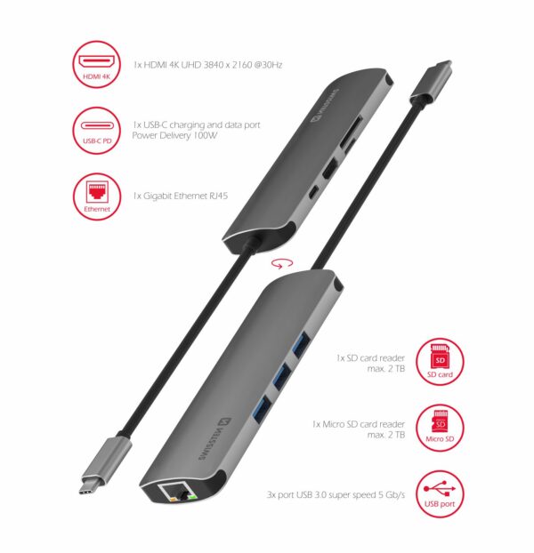SWISSTEN USB-C HUB 8 ΙΝ 1 ΑΛΟΥΜΙΝΙΟ - Image 3