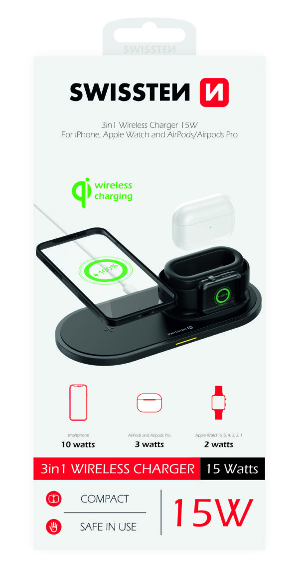 SWISSTEN WIRELESS CHARGER 3 in 1 BLACK