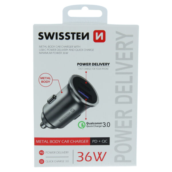 SWISSTEN ΦΟΡ ΑΥΤ USBC+QUICK 3.0 36W ΜΕΤ