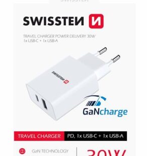 SWISSTEN 30W ΦΟΡΤ 1xTYPE-C & 1xUSB ΛΕΥΚ