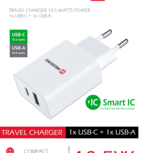SWISSTEN ΦΟΡΤΙΣΤ 10.5W 1xTYPEC & 1x USB