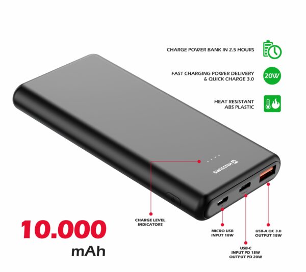 SWISSTEN POWER ΒΑΝΚ 10000mAh 20W ΓΚΡΙ