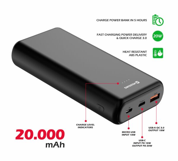 SWISSTEN POWER ΒΑΝΚ 20000mAh 20W ΓΚΡΙ
