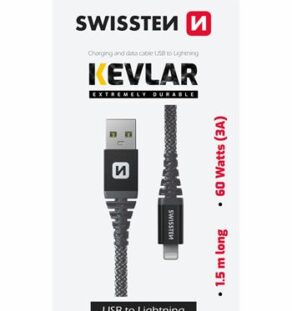 SWISSTEN KEVLAR USBA-lightning 1,5 60W